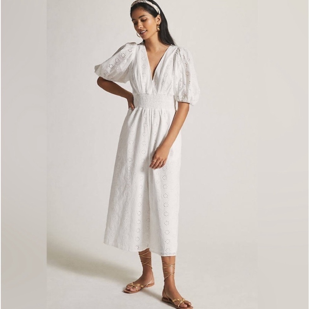 Hutch Smocked-Waist Eyelet White Jumpsuit Size XL